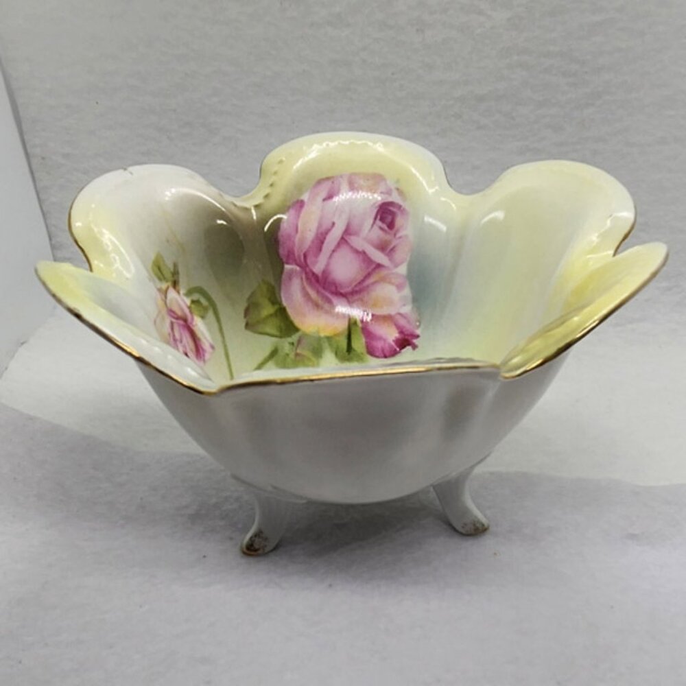 VTG REGINA WARE German Porcelain Floral small footed bowl